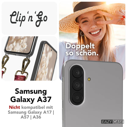 Samsung Galaxy A37 Handykette mit MagSafe und Boho Trageriemen Set #farbe_beere-metallfarbe-gold