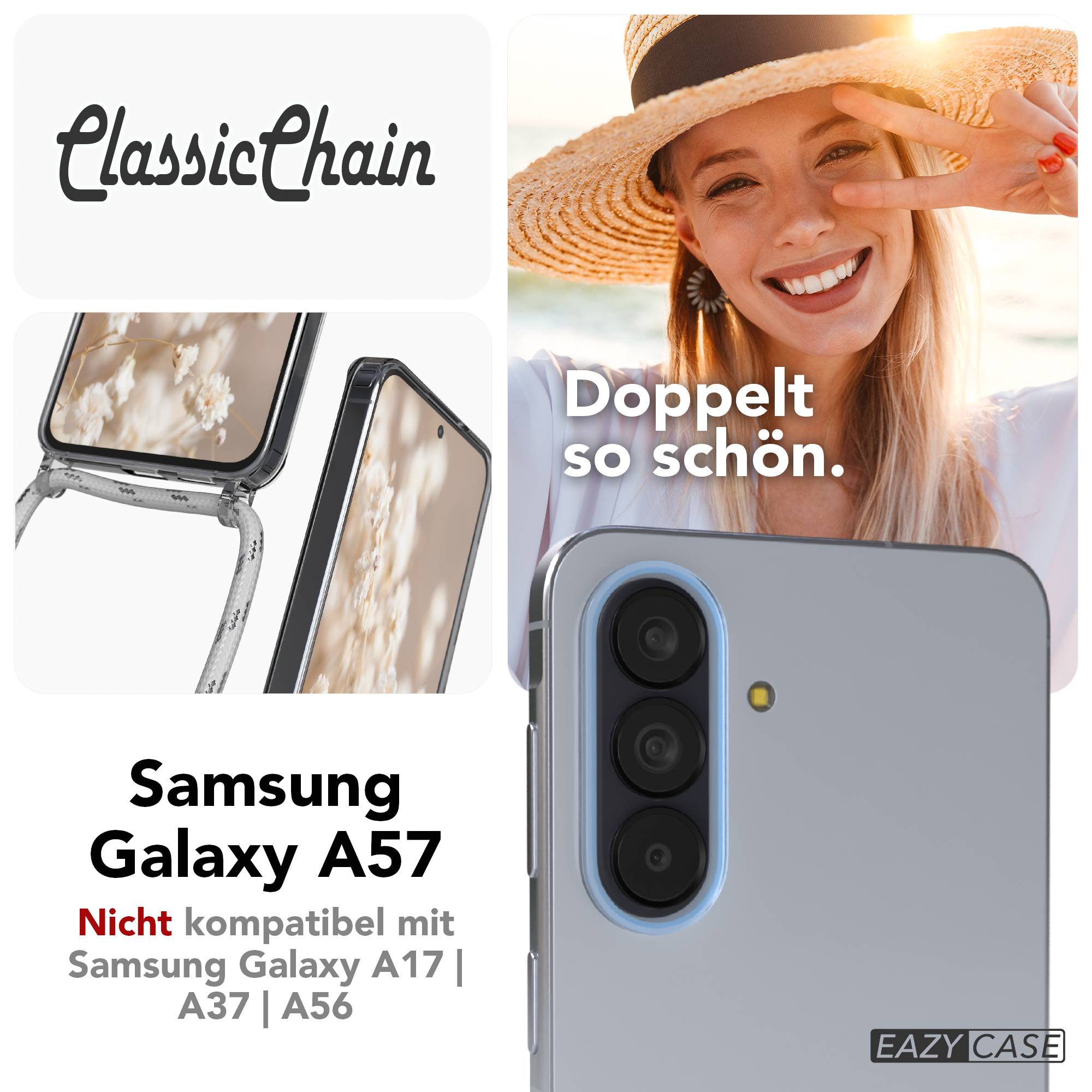 Samsung Galaxy A57 transparente Handykette mit verstellbarer Kordel zum Umhängen 