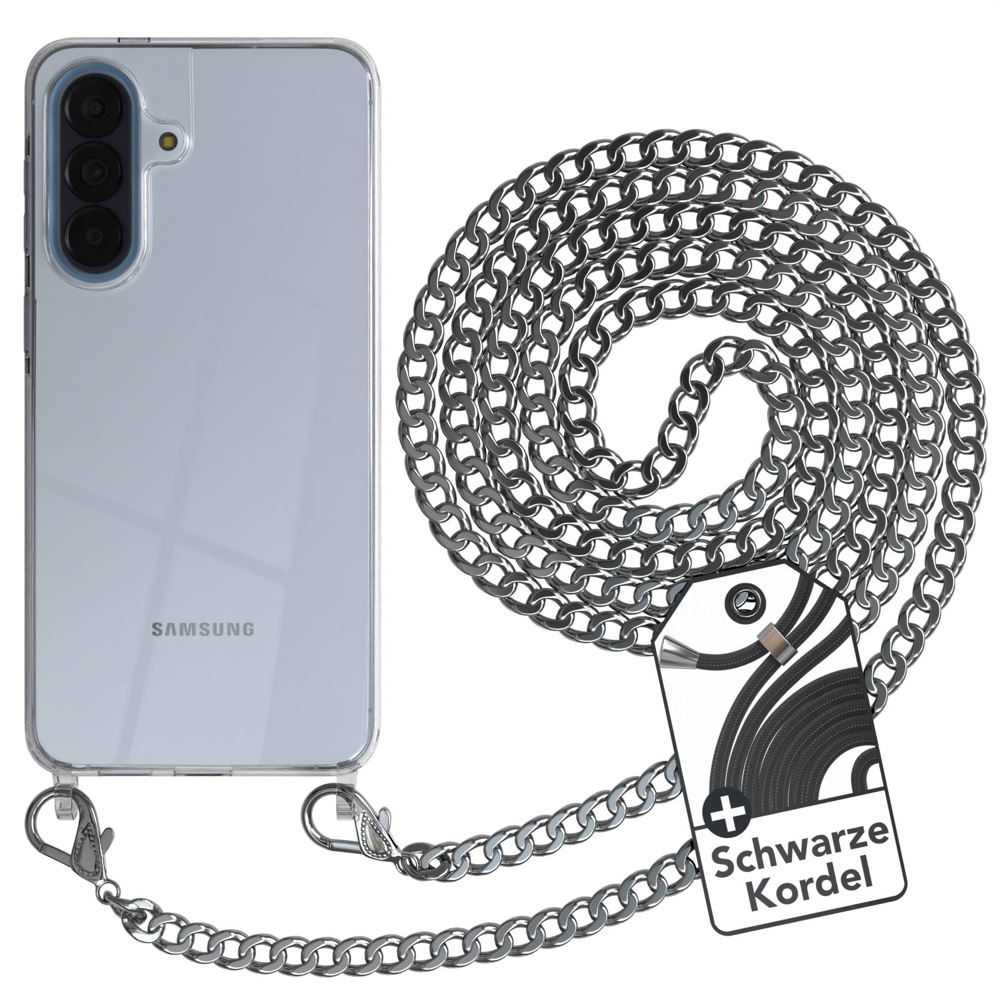 Samsung Galaxy A57 Handykette TPU Hülle mit Metallkette schwarze Kordel 