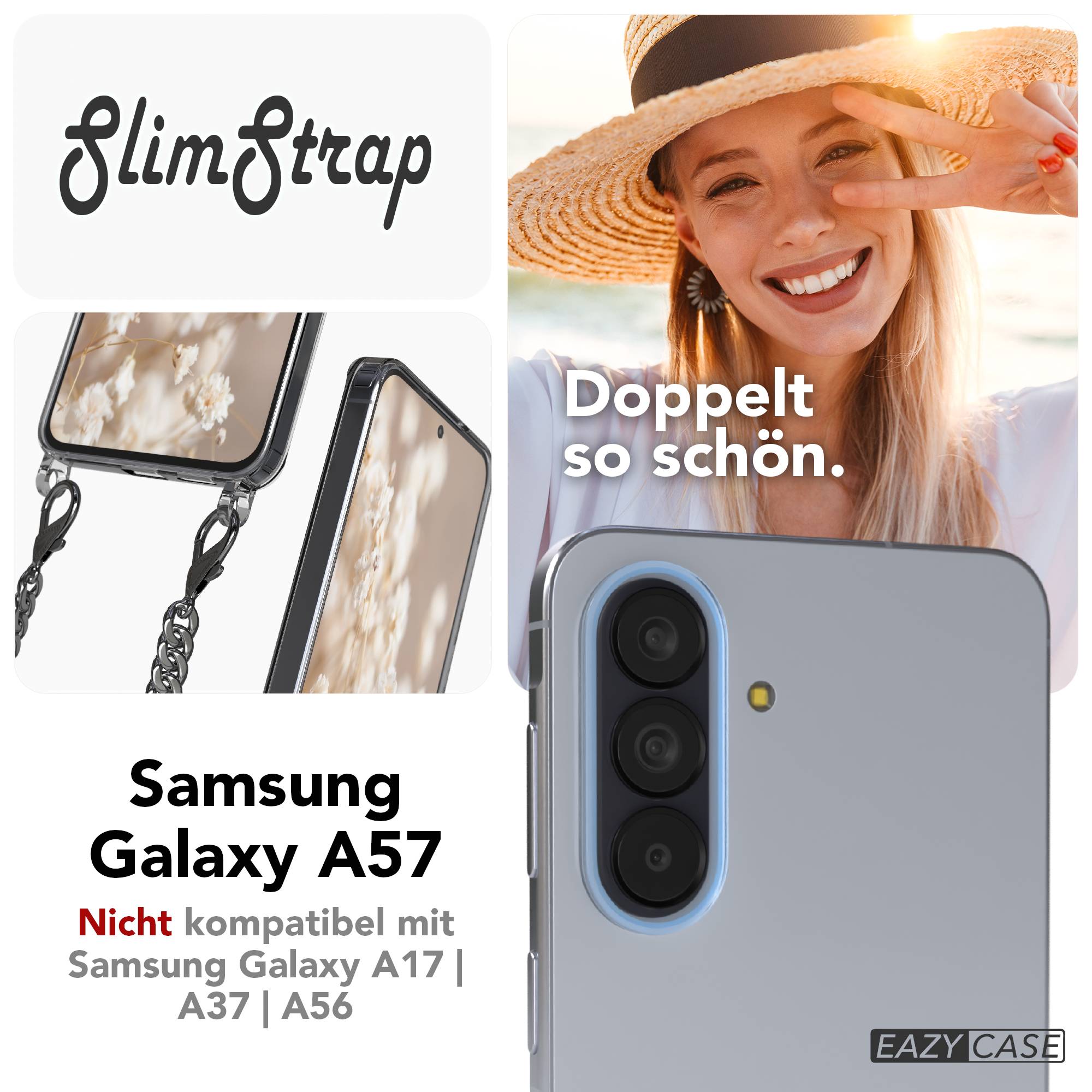 Samsung Galaxy A57 Handykette TPU Hülle mit Metallkette schwarze Kordel 