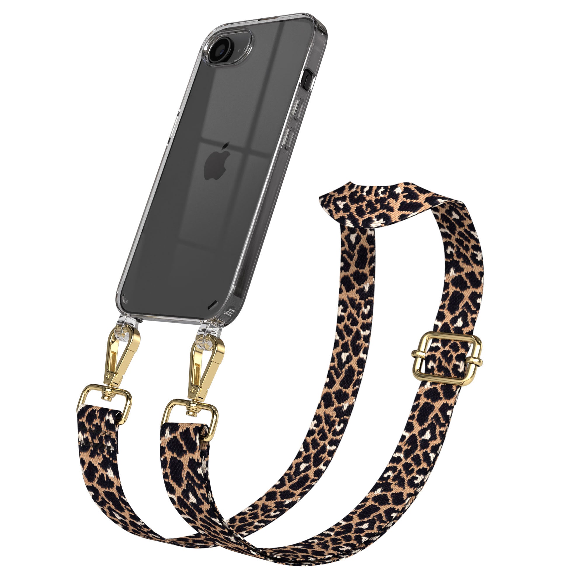 iPhone 17e Handykette mit verstellbarem Boho Band von EAZY CASE #farbe_leo-braun-schwarz-metallfarbe-gold
