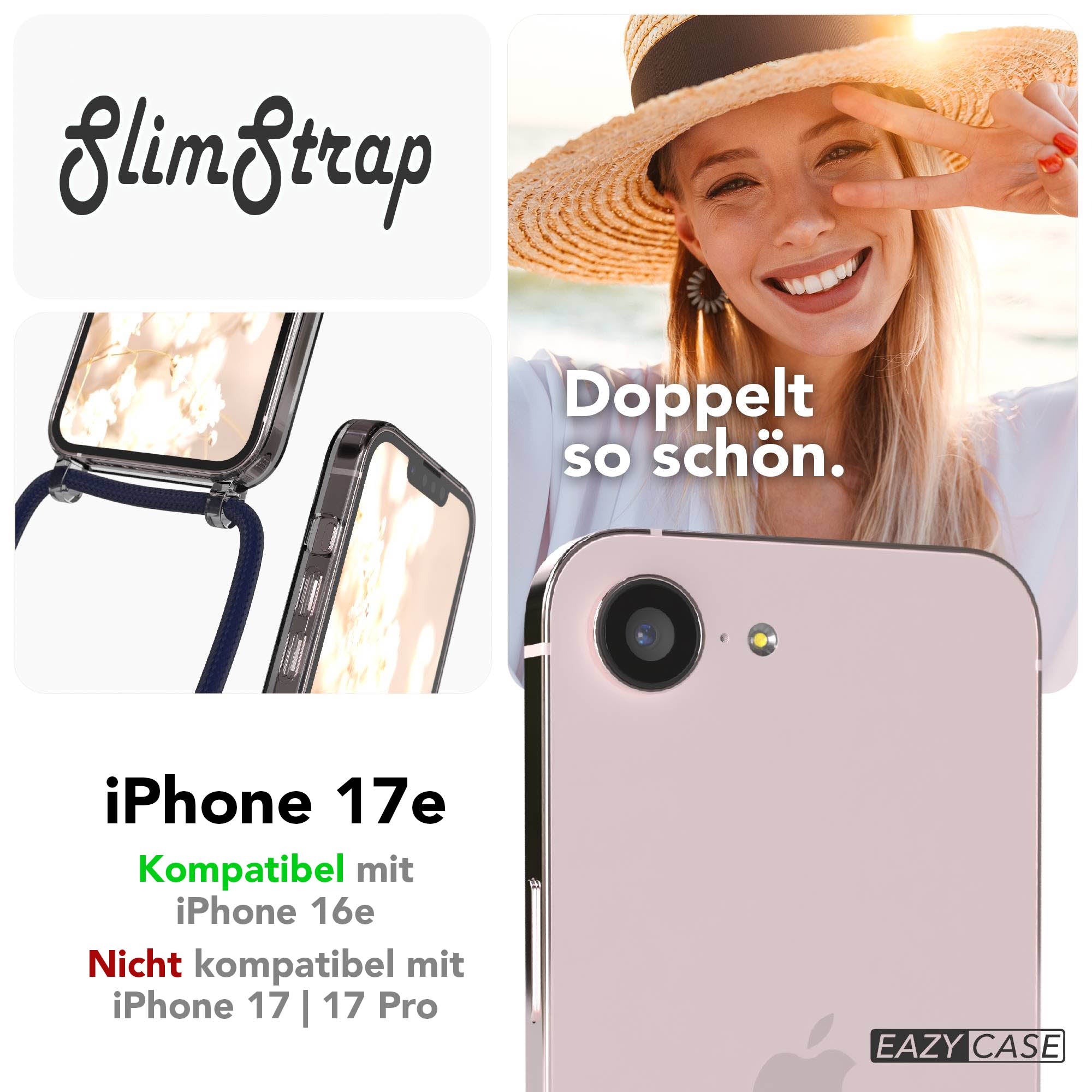 Apple iPhone 17e transparente Handykette mit MagSafe und verstellbarer Kordel 