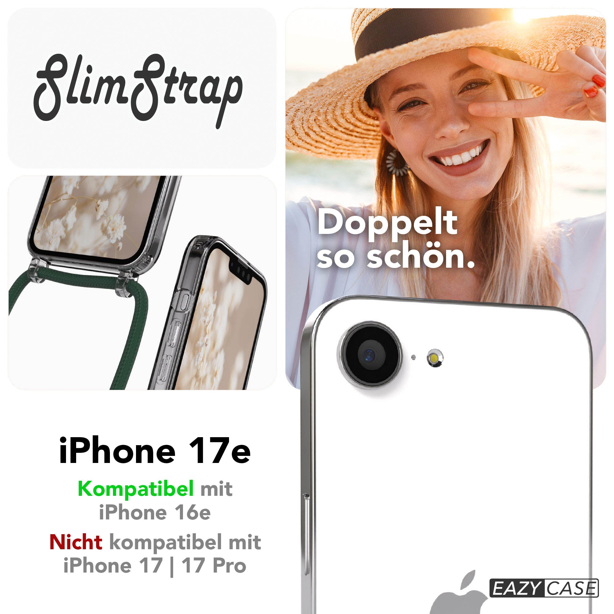 Apple iPhone 17e transparente Handykette mit MagSafe und verstellbarer Kordel 