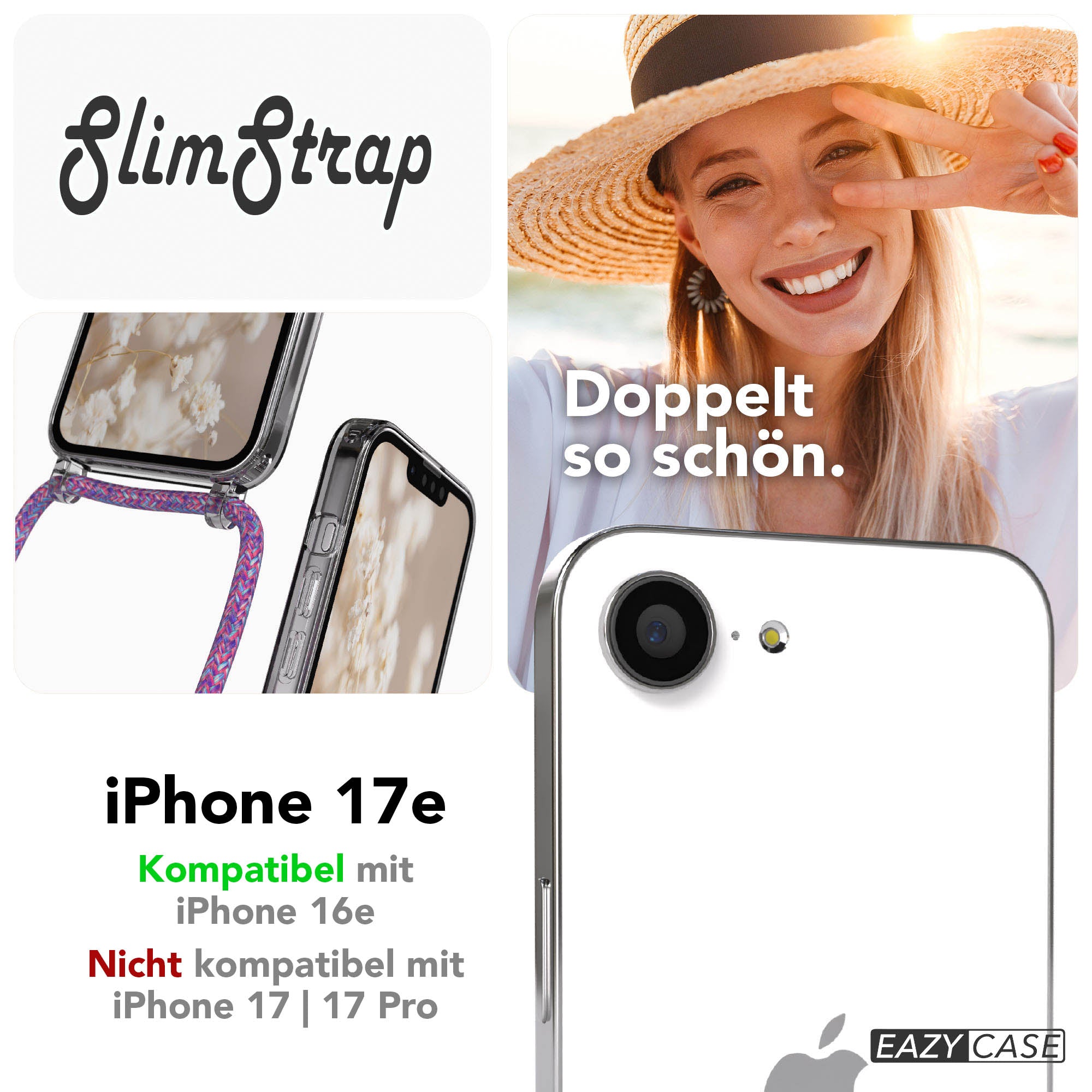 Apple iPhone 17e transparente Handykette mit MagSafe und verstellbarer Kordel 