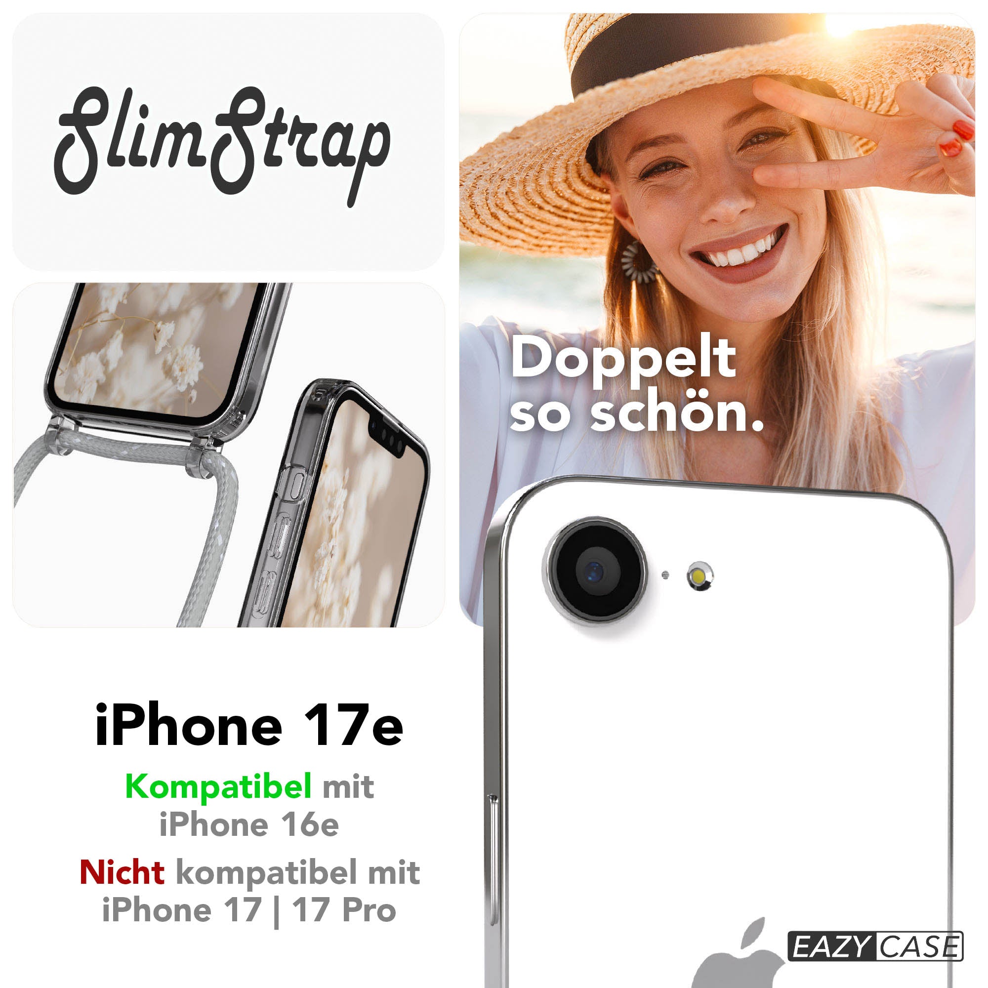 Apple iPhone 17e transparente Handykette mit MagSafe und verstellbarer Kordel 