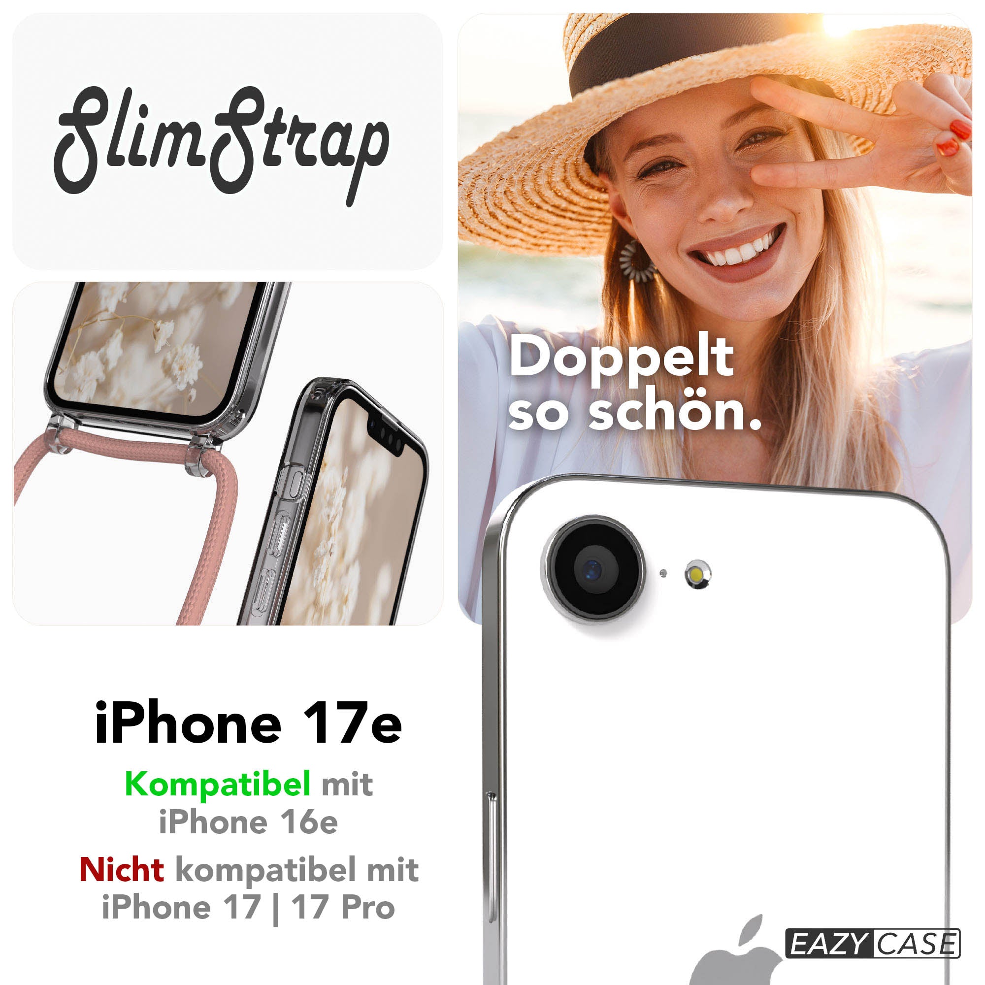 Apple iPhone 17e transparente Handykette mit MagSafe und verstellbarer Kordel 
