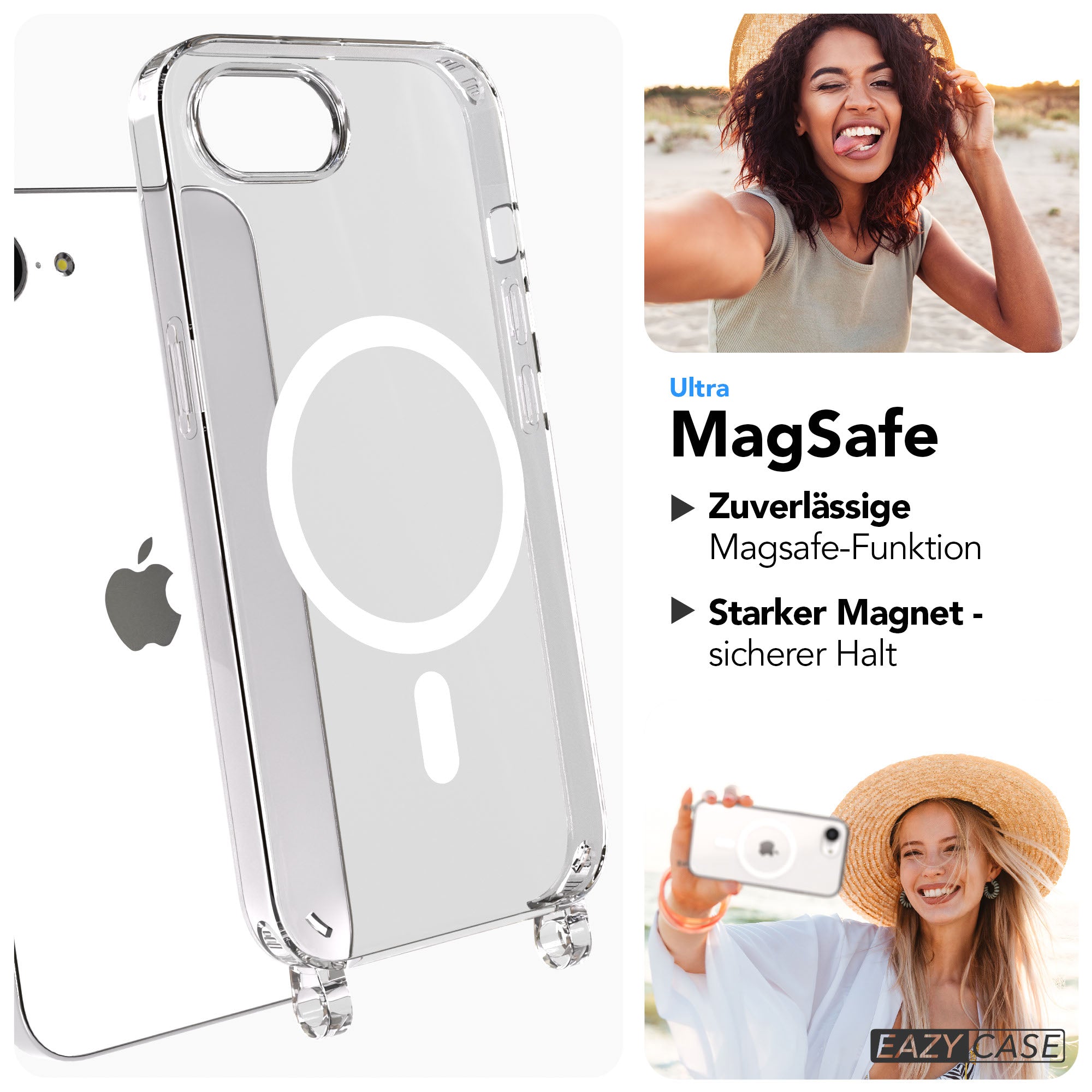 iPhone 17e MagSafe Handykette mit Boho Band verstellbar #farbe_hellbraun-braun-metallfarbe-gold