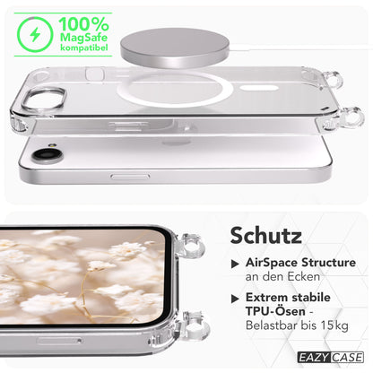 iPhone 17e MagSafe Handykette mit Boho Band verstellbar #farbe_hellbraun-braun-metallfarbe-gold
