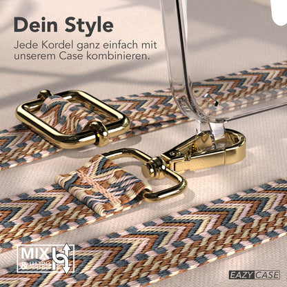 iPhone 17e MagSafe Handykette mit Boho Band verstellbar #farbe_hellbraun-braun-metallfarbe-gold
