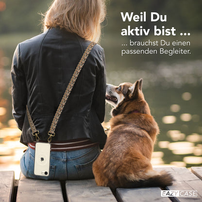 iPhone 17e MagSafe Handykette mit Boho Band verstellbar #farbe_hellbraun-braun-metallfarbe-gold