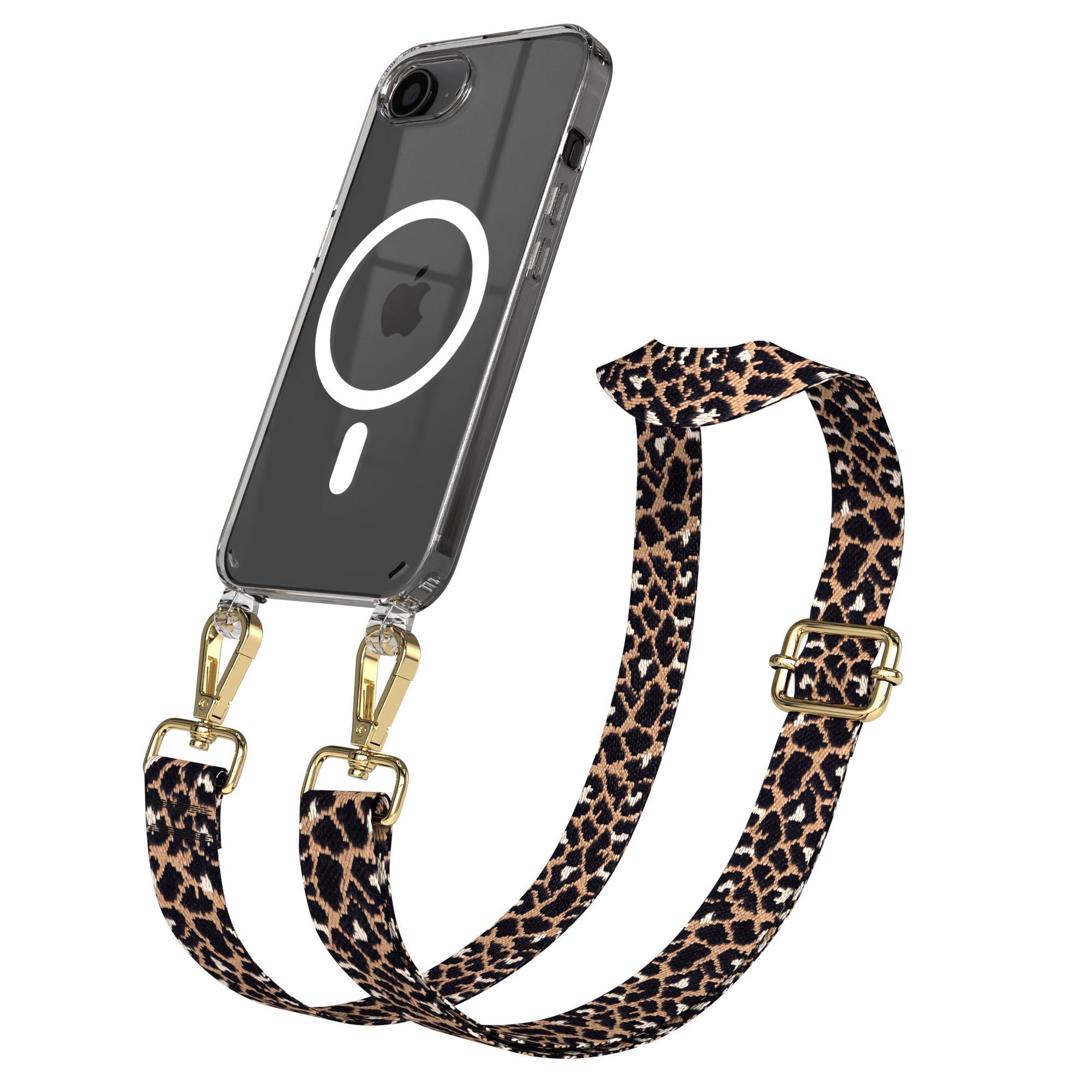 iPhone 17e MagSafe Handykette mit verstellbarem Boho Band von EAZY CASE #farbe_leo-braun-schwarz-metallfarbe-gold