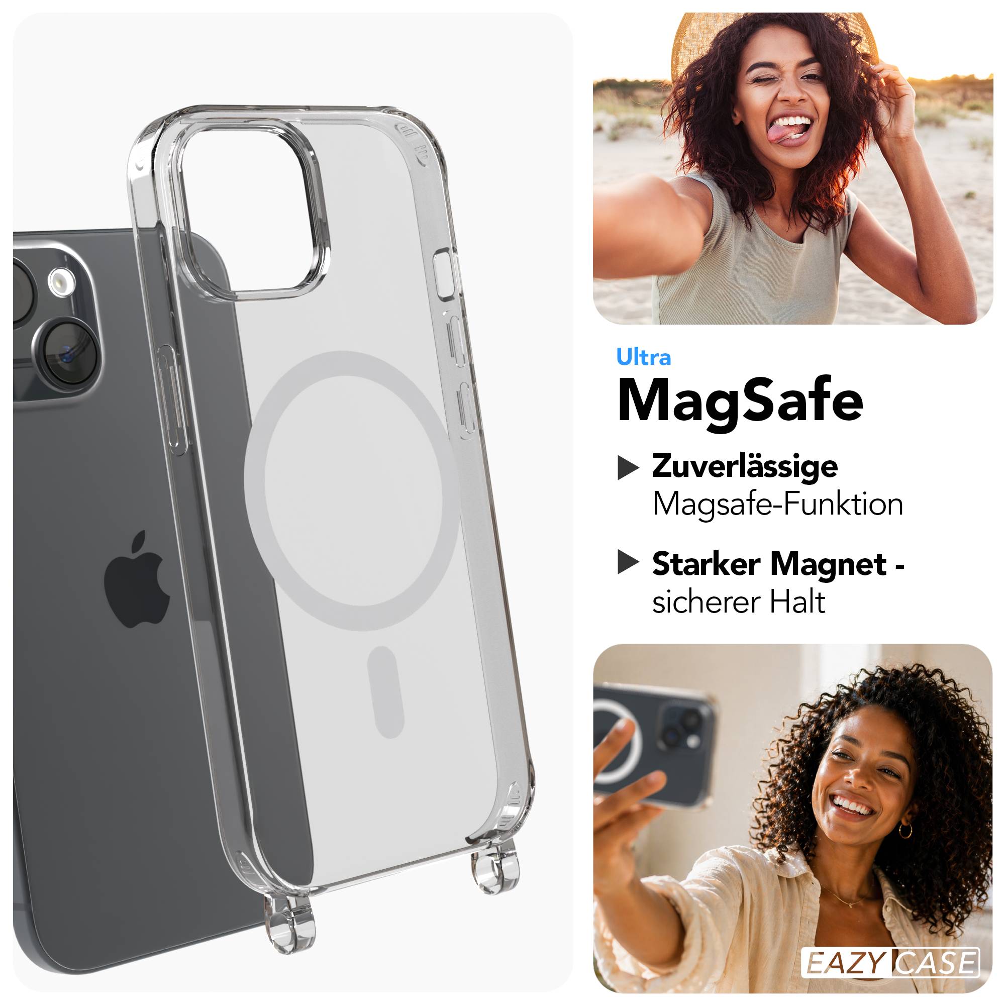 Apple iPhone 15 MagSafe Hülle mit magnetischem Crossbody-Umhängegurt Set #farbe_taupe-magsafe-funktion-mit-magsafe