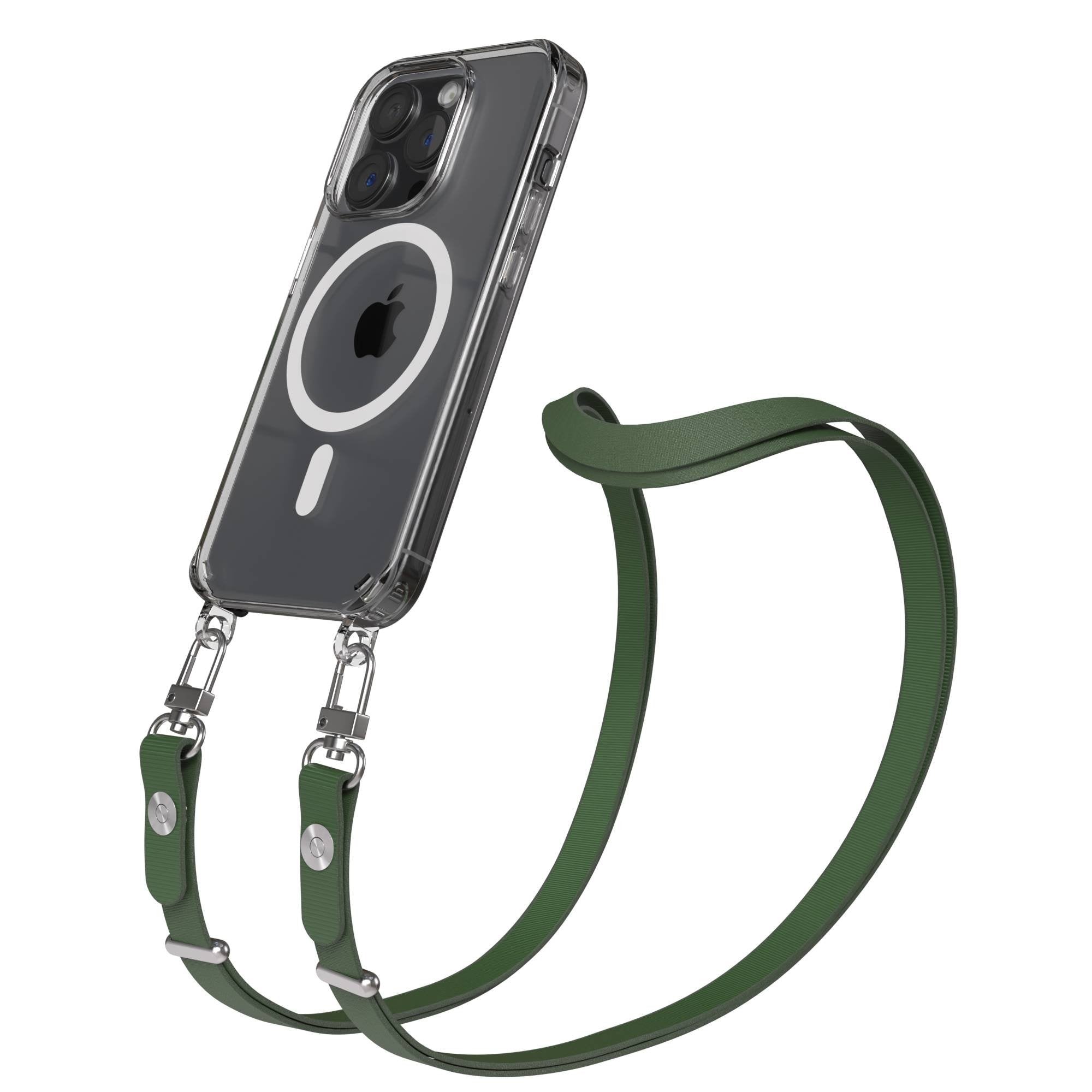 iPhone 15 Pro MagSafe Hülle mit magnetischer Crossbody Handykette von EAZY CASE #farbe_grun-magsafe-funktion-mit-magsafe