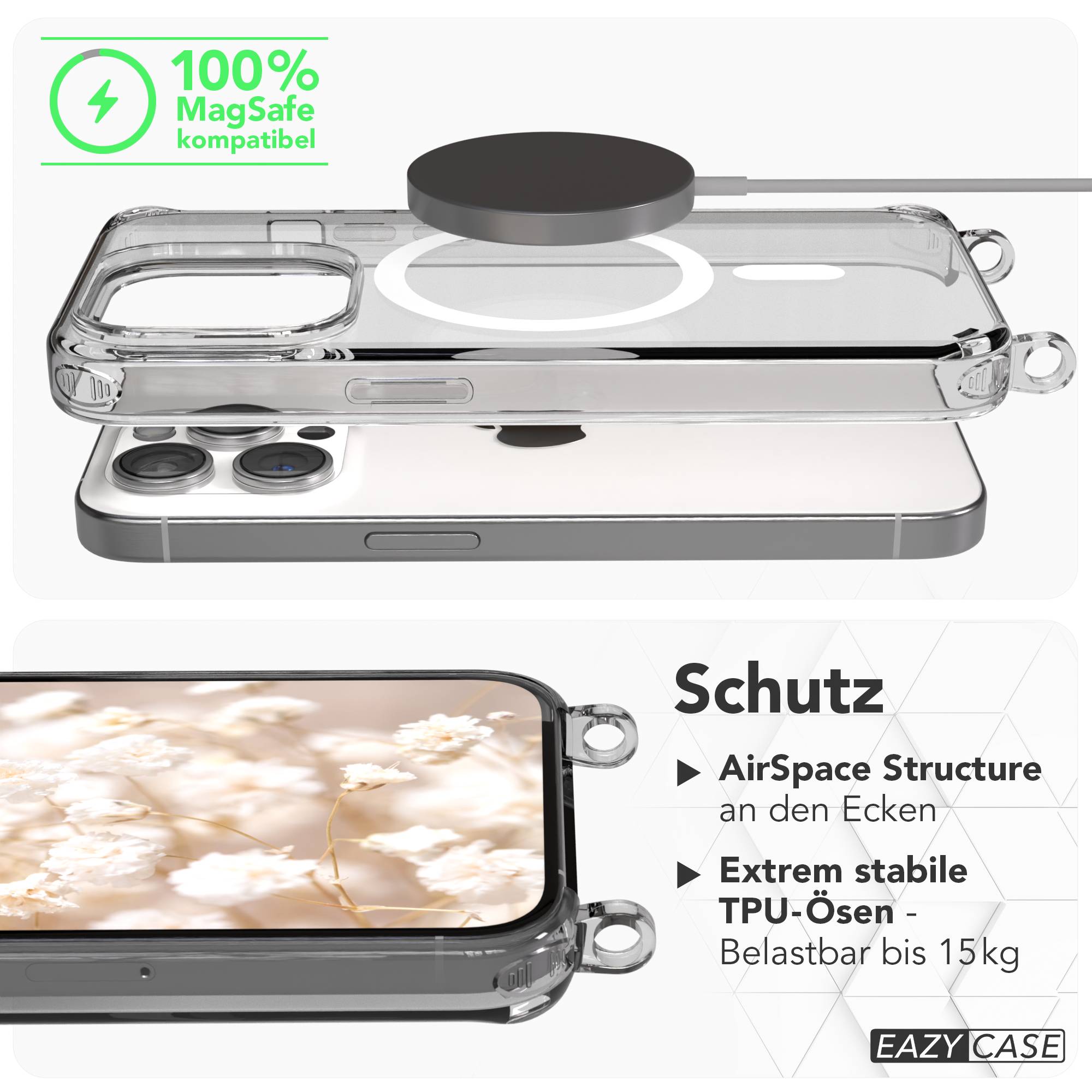 iPhone 15 Pro MagSafe Hülle mit magnetischer Crossbody Handykette von EAZY CASE #farbe_grun-magsafe-funktion-mit-magsafe