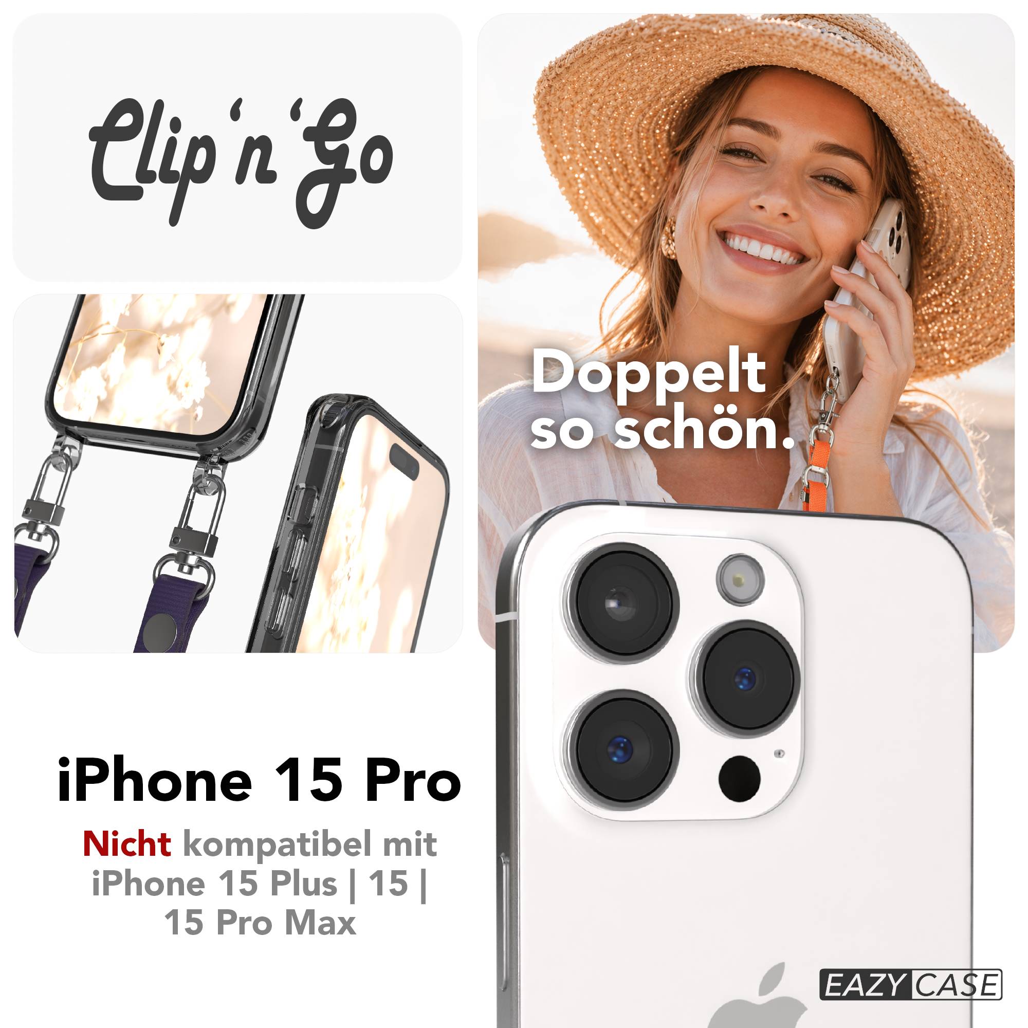 iPhone 15 Pro MagSafe Hülle mit magnetischer Crossbody Handykette von EAZY CASE #farbe_lila-magsafe-funktion-mit-magsafe