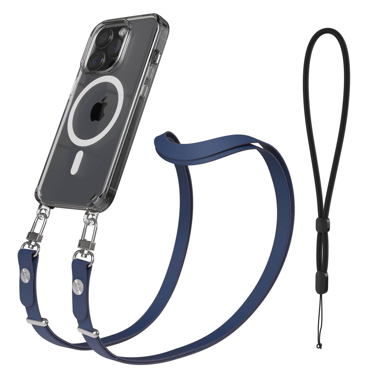 iPhone 15 Pro MagSafe Hülle mit magnetischer Crossbody Handykette von EAZY CASE #farbe_blau-magsafe-funktion-mit-magsafe