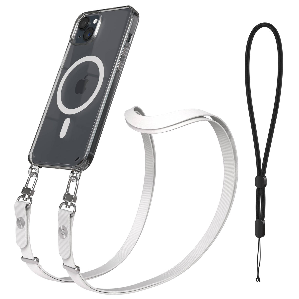 iPhone 15 Plus MagSafe Hülle mit magnetischem Crossbody-Umhängeband #farbe_grau-magsafe-funktion-mit-magsafe