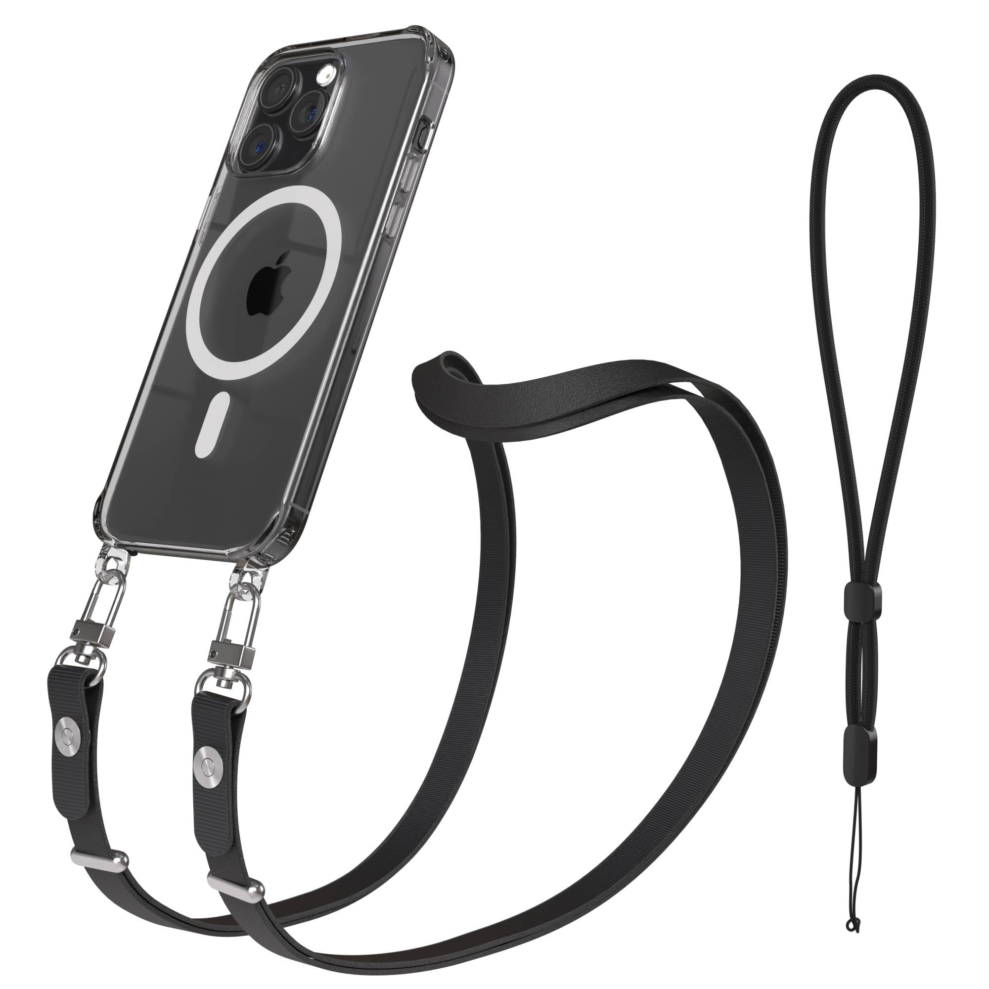 iPhone 15 Pro Max MagSafe Hülle mit magnetischem Crossbody-Umhängeband #farbe_schwarz-magsafe-funktion-mit-magsafe