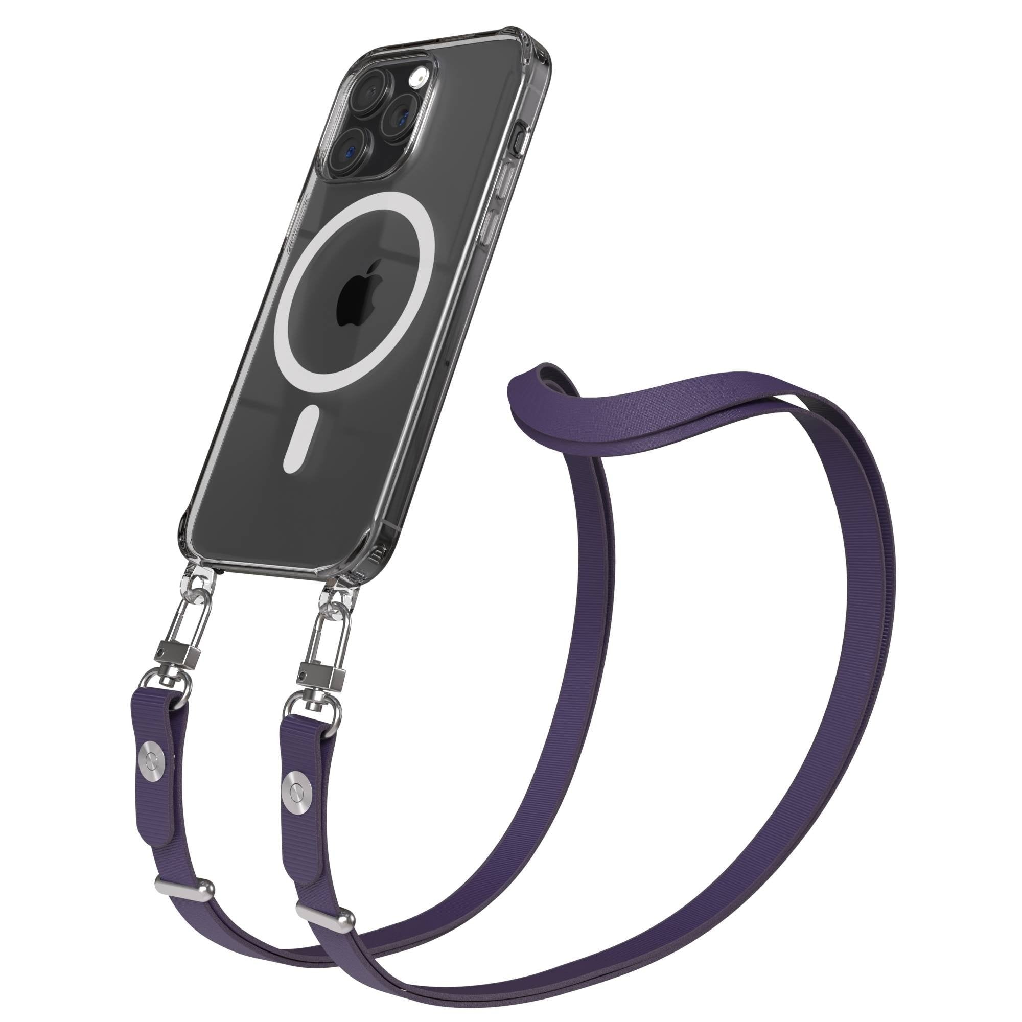 iPhone 15 Pro Max MagSafe Hülle mit magnetischem Crossbody-Umhängeband #farbe_lila-magsafe-funktion-mit-magsafe