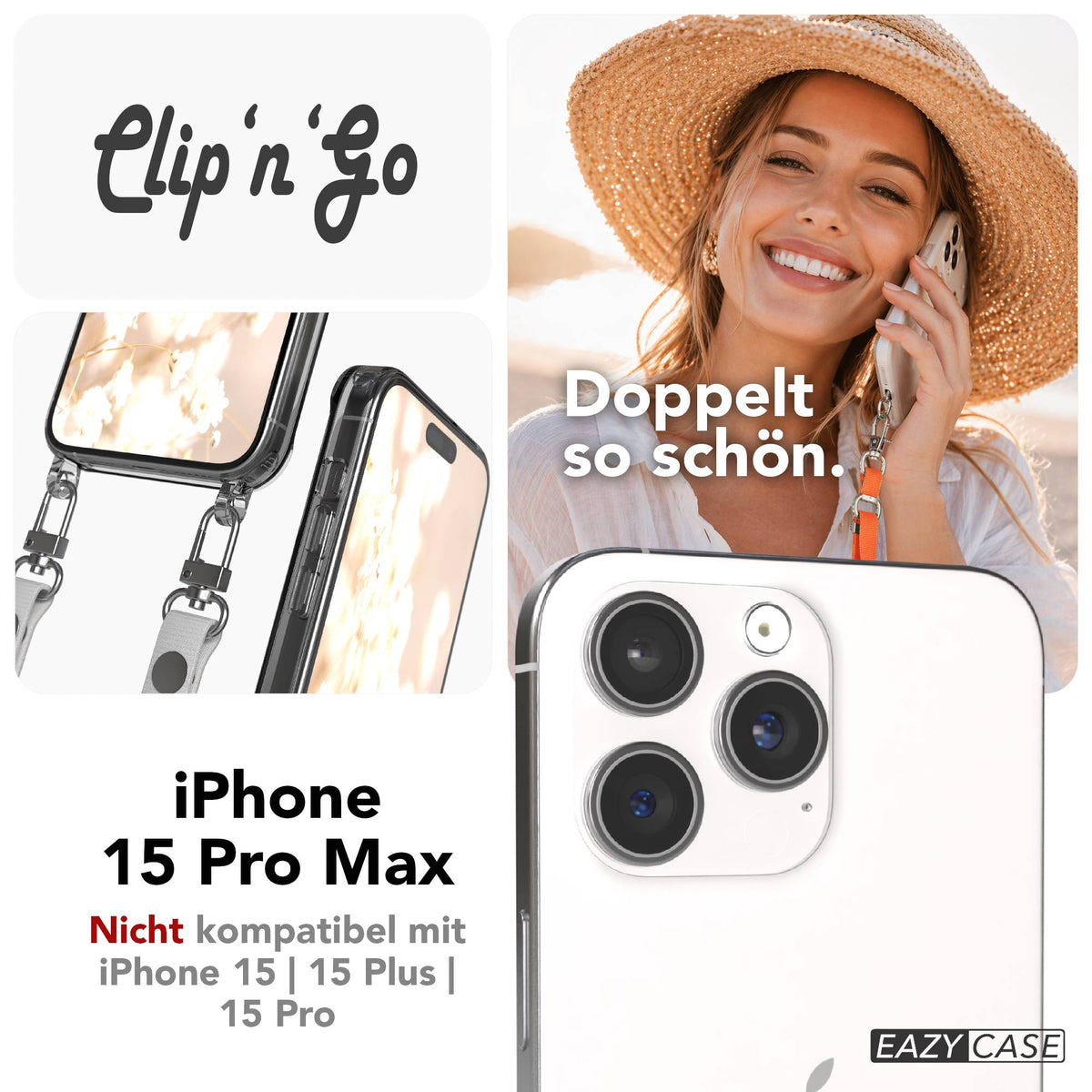 iPhone 15 Pro Max MagSafe Hülle mit magnetischem Crossbody-Umhängeband #farbe_grau-magsafe-funktion-mit-magsafe