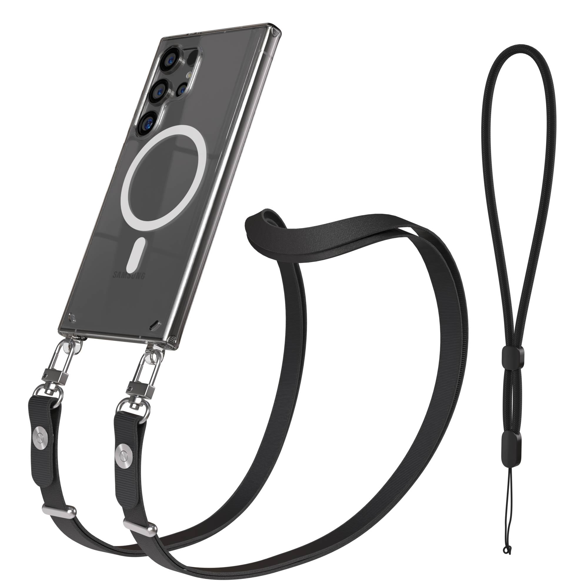 Samsung Galaxy S24 Ultra MagSafe Hülle mit magnetischer Crossbody Handykette #farbe_schwarz-magsafe-funktion-mit-magsafe
