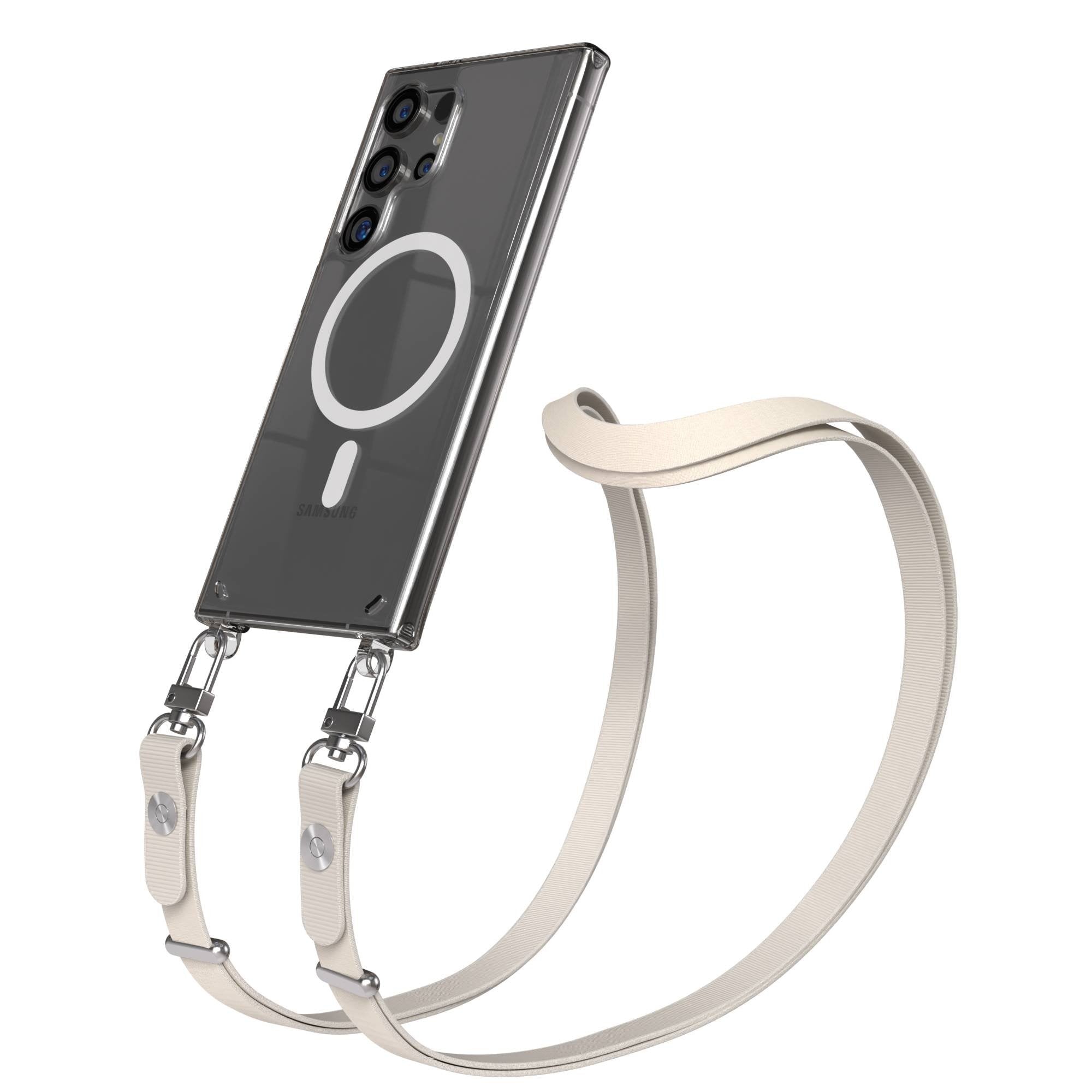 Samsung Galaxy S24 Ultra MagSafe Hülle mit magnetischer Crossbody Handykette #farbe_taupe-magsafe-funktion-mit-magsafe