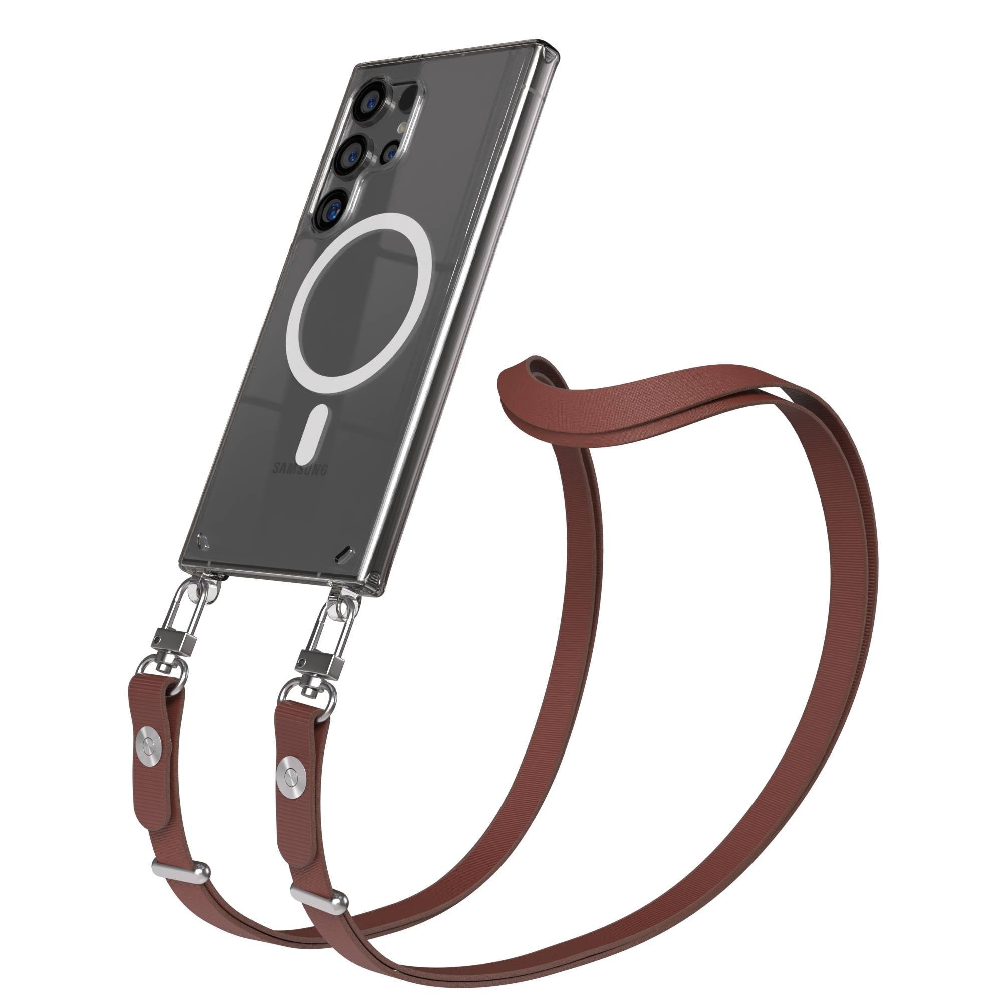 Samsung Galaxy S24 Ultra MagSafe Hülle mit magnetischer Crossbody Handykette #farbe_braun-magsafe-funktion-mit-magsafe