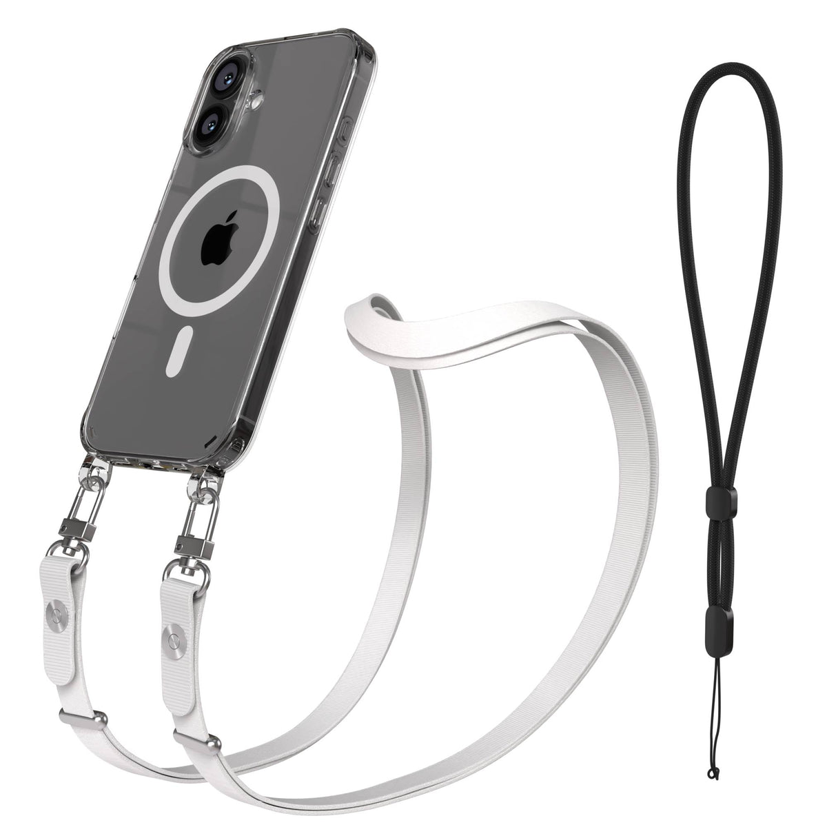 Apple iPhone 16 MagSafe Hülle mit magnetischer Crossbody Handykette Set #farbe_grau-magsafe-funktion-mit-magsafe