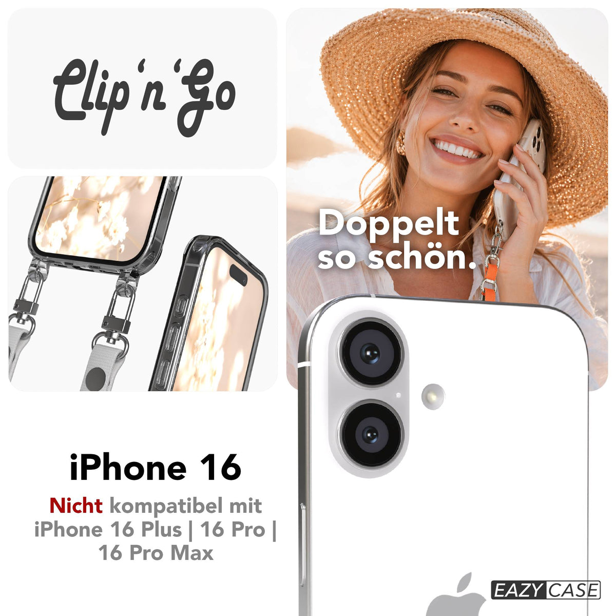 Apple iPhone 16 MagSafe Hülle mit magnetischer Crossbody Handykette Set #farbe_grau-magsafe-funktion-mit-magsafe