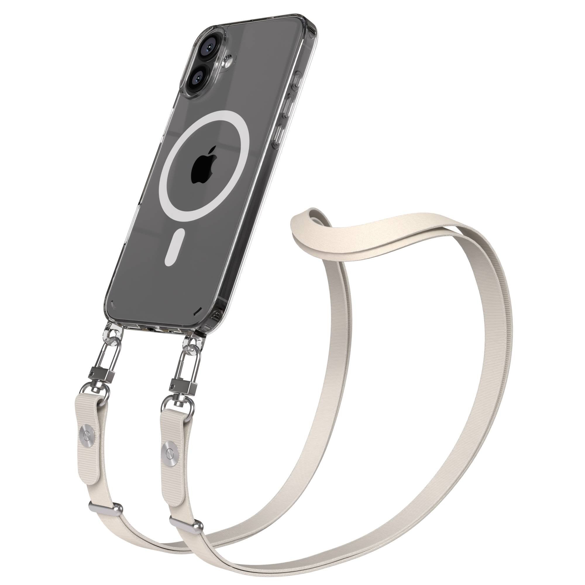 iPhone 16 Plus MagSafe Hülle mit magnetischem Crossbody-Umhängeband von EAZY CASE #farbe_taupe-magsafe-funktion-mit-magsafe