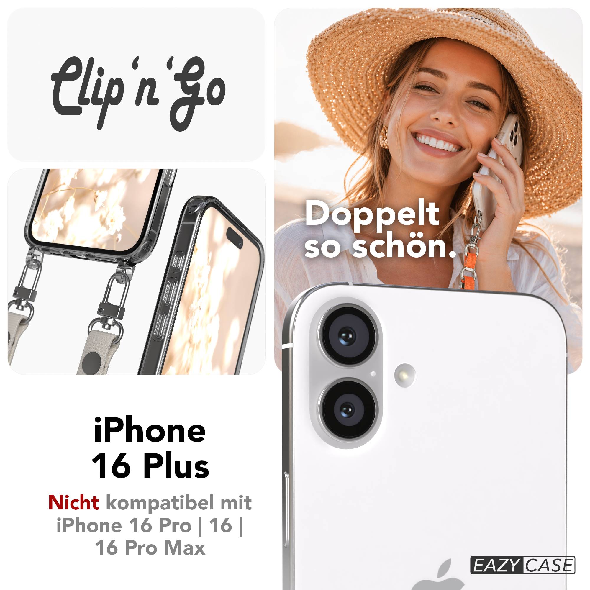 iPhone 16 Plus MagSafe Hülle mit magnetischem Crossbody-Umhängeband von EAZY CASE #farbe_taupe-magsafe-funktion-mit-magsafe