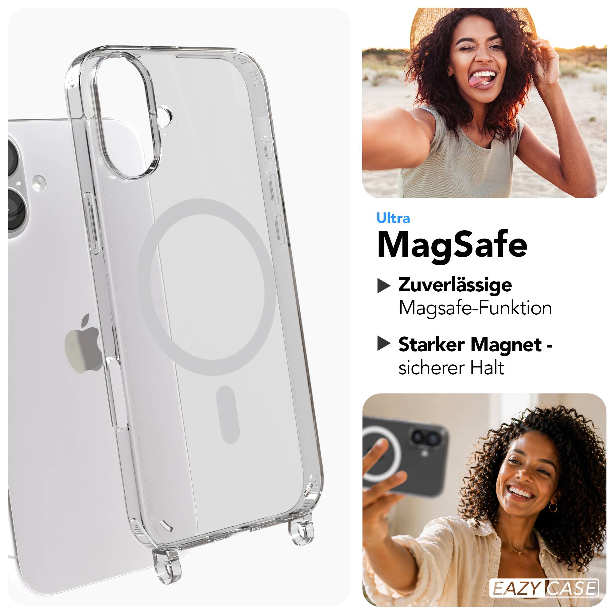 iPhone 16 Plus MagSafe Hülle mit magnetischem Crossbody-Umhängeband von EAZY CASE #farbe_taupe-magsafe-funktion-mit-magsafe