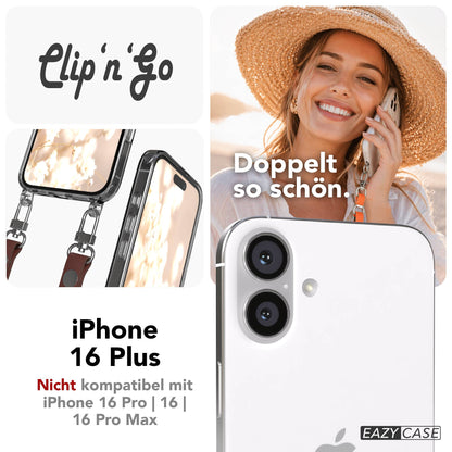iPhone 16 Plus MagSafe Hülle mit magnetischem Crossbody-Umhängeband von EAZY CASE #farbe_braun-magsafe-funktion-mit-magsafe