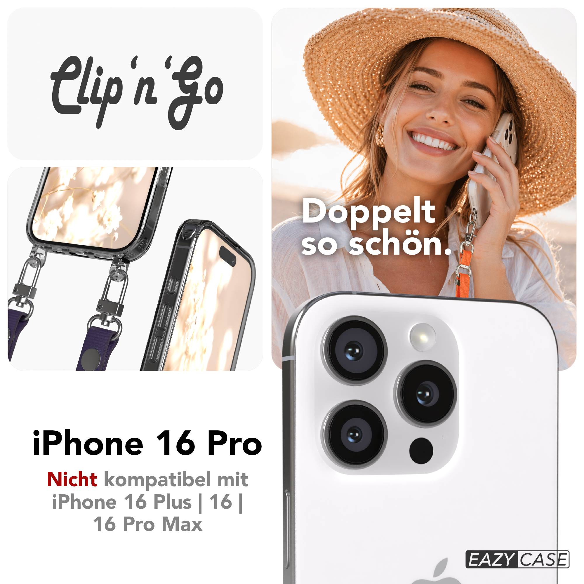 Apple iPhone 16 Pro MagSafe Hülle mit magnetischer Crossbody Handykette Set 