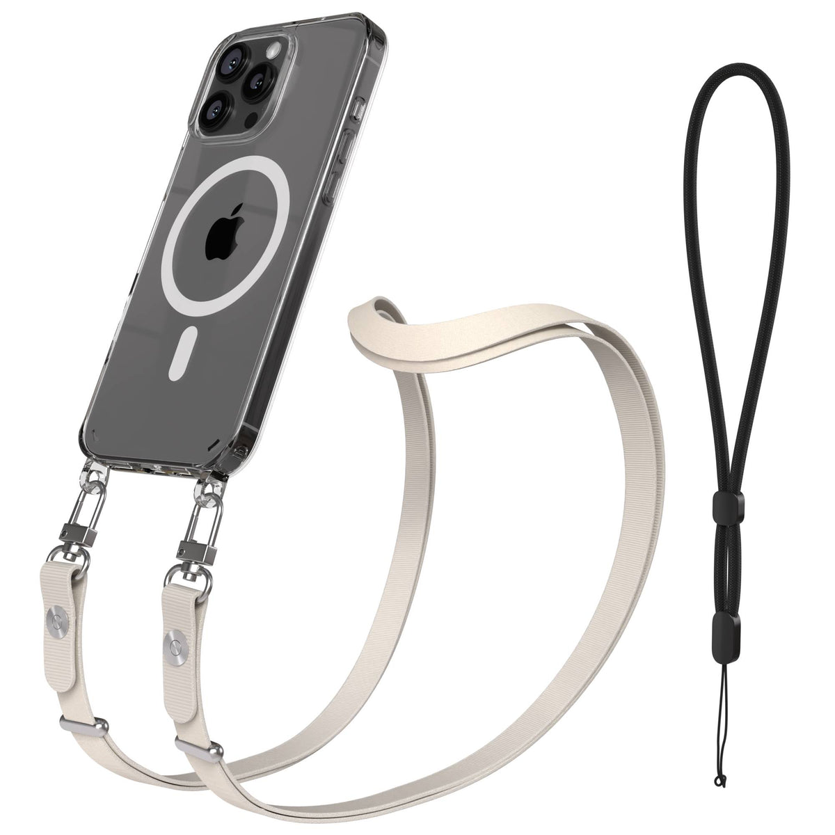 iPhone 16 Pro Max MagSafe Hülle mit magnetischem Crossbody-Umhängeband #farbe_taupe-magsafe-funktion-mit-magsafe
