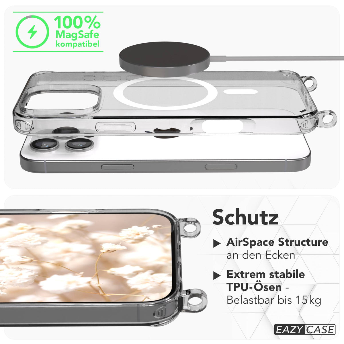 iPhone 16 Pro Max MagSafe Hülle mit magnetischem Crossbody-Umhängeband #farbe_gelb-magsafe-funktion-mit-magsafe
