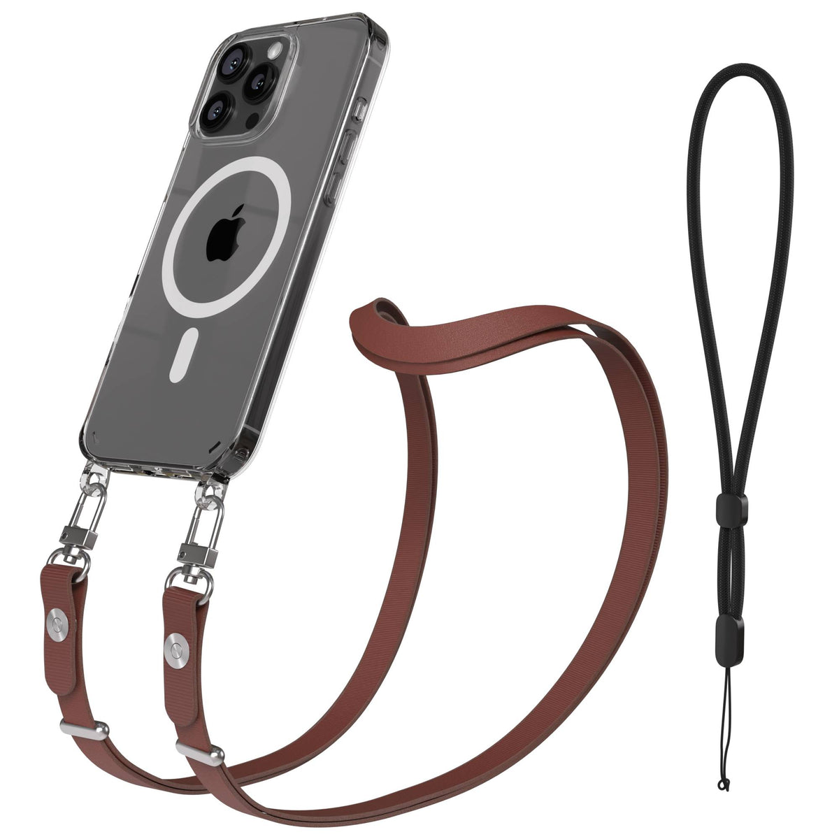 iPhone 16 Pro Max MagSafe Hülle mit magnetischem Crossbody-Umhängeband #farbe_braun-magsafe-funktion-mit-magsafe
