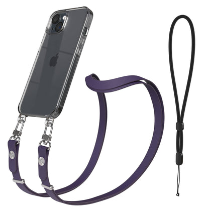 Apple iPhone 15 MagSafe Hülle mit magnetischem Crossbody-Umhängegurt Set #farbe_lila-magsafe-funktion-ohne-magsafe
