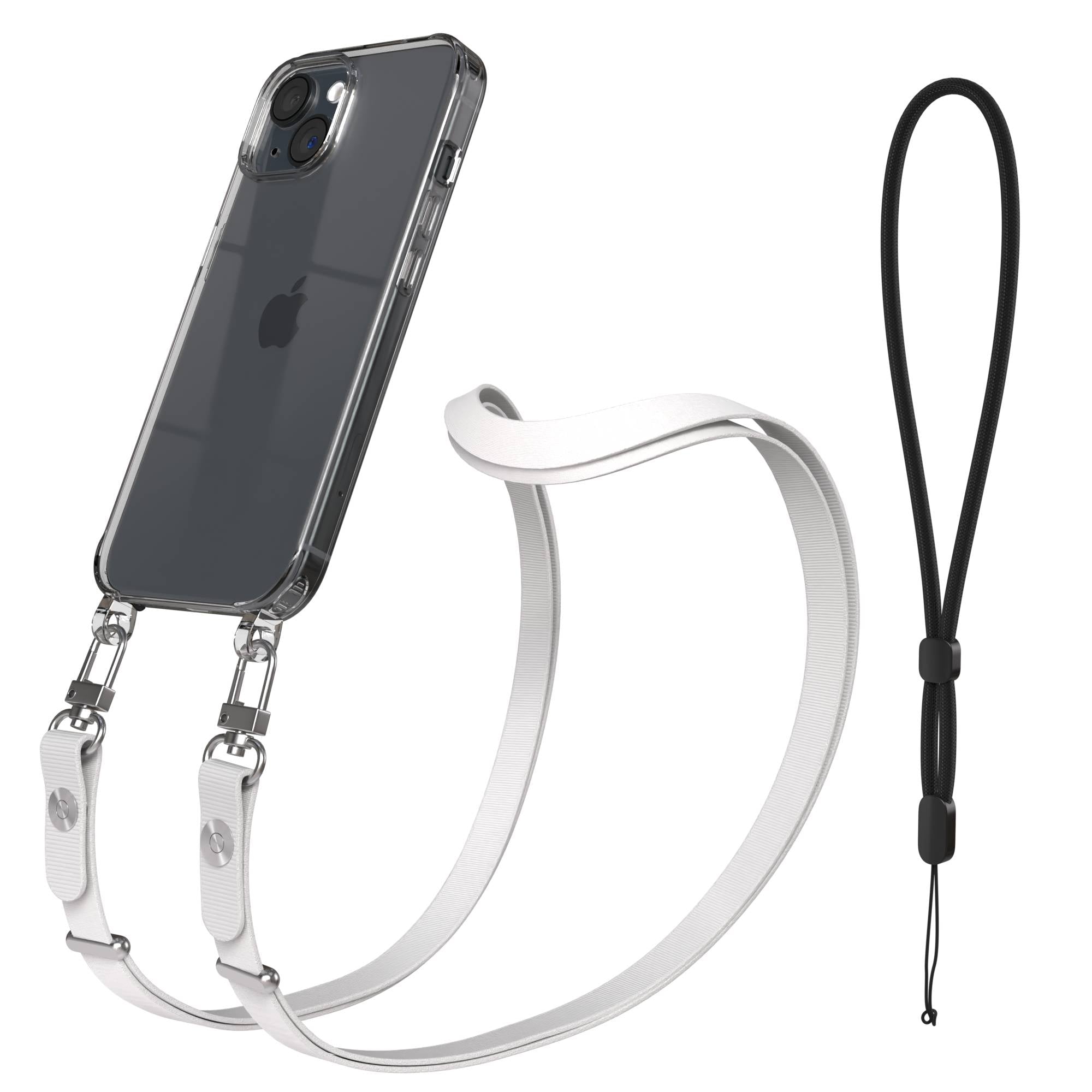 Apple iPhone 15 MagSafe Hülle mit magnetischem Crossbody-Umhängegurt Set #farbe_grau-magsafe-funktion-ohne-magsafe