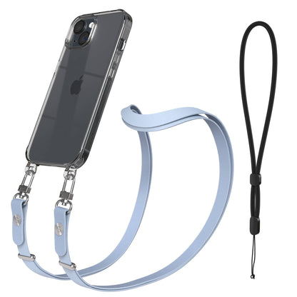 Apple iPhone 15 MagSafe Hülle mit magnetischem Crossbody-Umhängegurt Set #farbe_hellblau-magsafe-funktion-ohne-magsafe