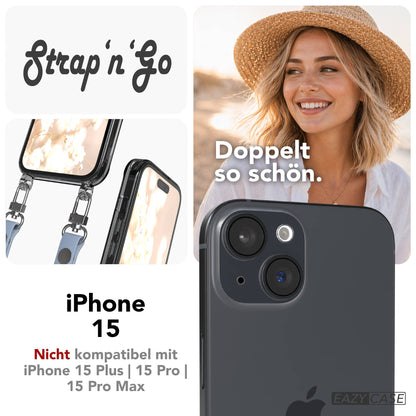 Apple iPhone 15 MagSafe Hülle mit magnetischem Crossbody-Umhängegurt Set #farbe_hellblau-magsafe-funktion-ohne-magsafe