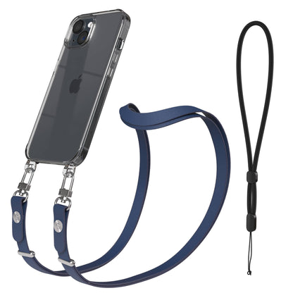 Apple iPhone 15 MagSafe Hülle mit magnetischem Crossbody-Umhängegurt Set #farbe_blau-magsafe-funktion-ohne-magsafe