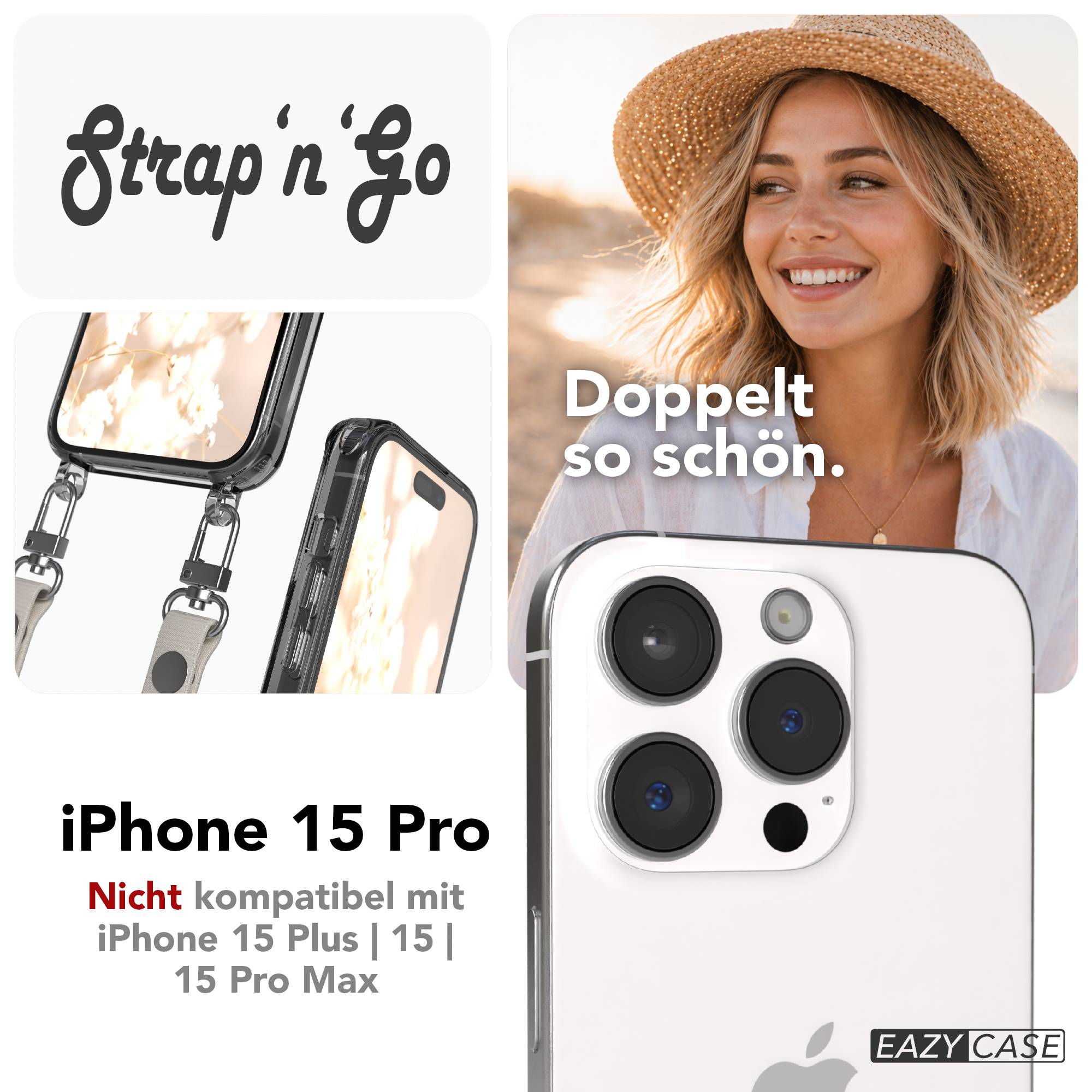 iPhone 15 Pro MagSafe Hülle mit magnetischer Crossbody Handykette von EAZY CASE #farbe_taupe-magsafe-funktion-mit-magsafe