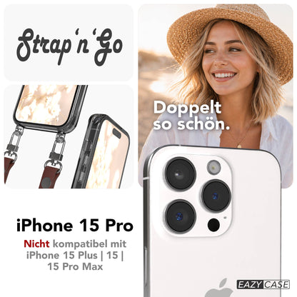 iPhone 15 Pro MagSafe Hülle mit magnetischer Crossbody Handykette von EAZY CASE #farbe_braun-magsafe-funktion-ohne-magsafe
