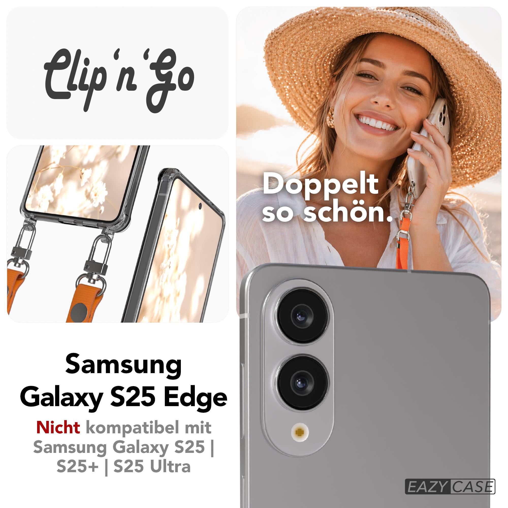 Samsung Galaxy S25 Edge MagSafe Hülle mit magnetischer Crossbody Handykette #farbe_orange-magsafe-funktion-mit-magsafe