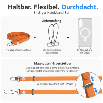 Samsung Galaxy S25 Edge MagSafe Hülle mit magnetischer Crossbody Handykette #farbe_orange-magsafe-funktion-mit-magsafe