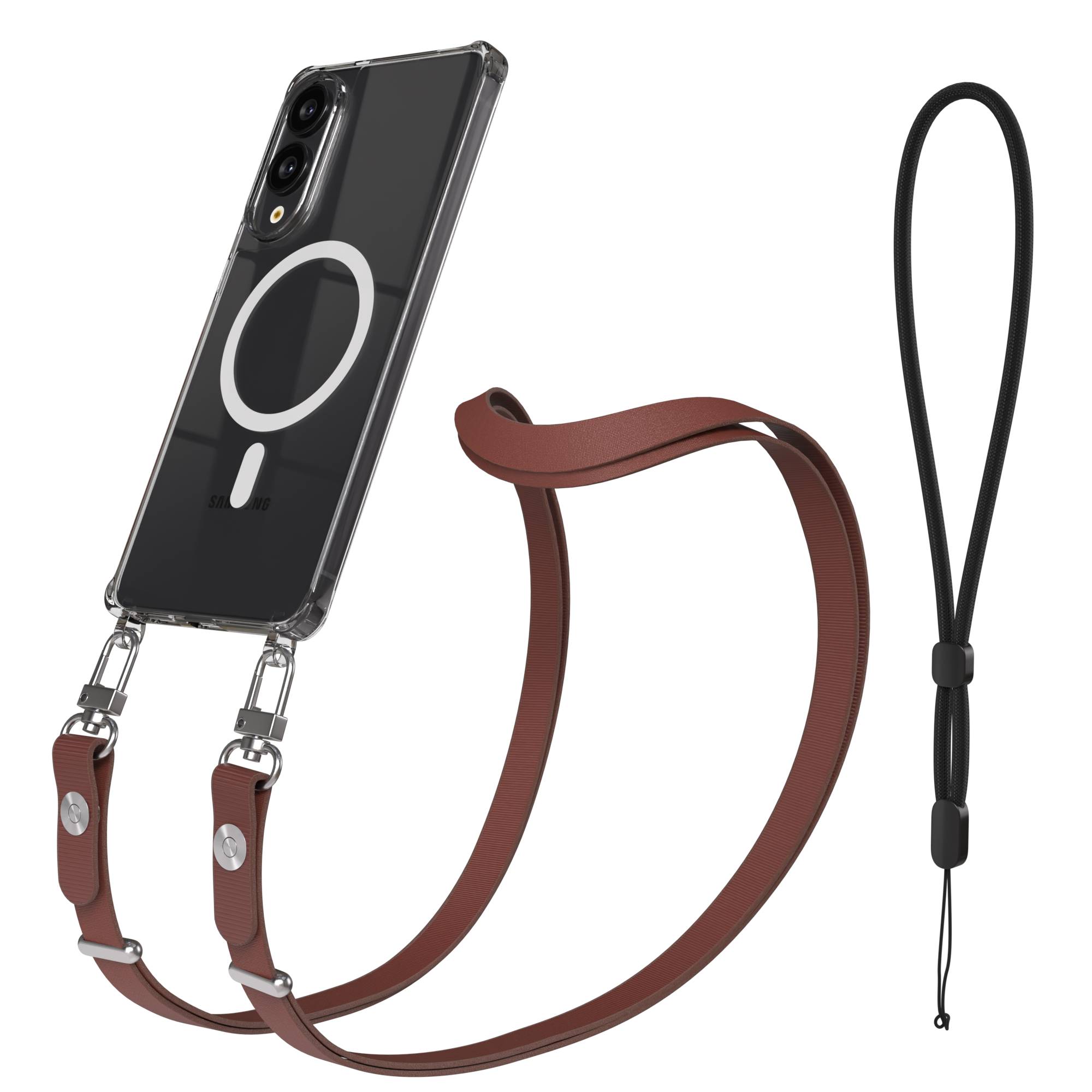 Samsung Galaxy S25 Edge MagSafe Hülle mit magnetischer Crossbody Handykette #farbe_braun-magsafe-funktion-mit-magsafe