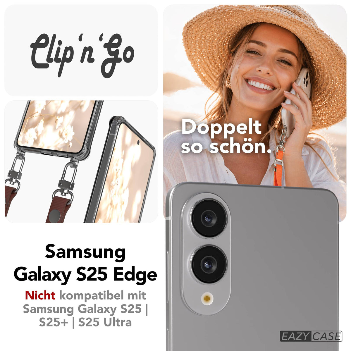 Samsung Galaxy S25 Edge MagSafe Hülle mit magnetischer Crossbody Handykette #farbe_braun-magsafe-funktion-mit-magsafe