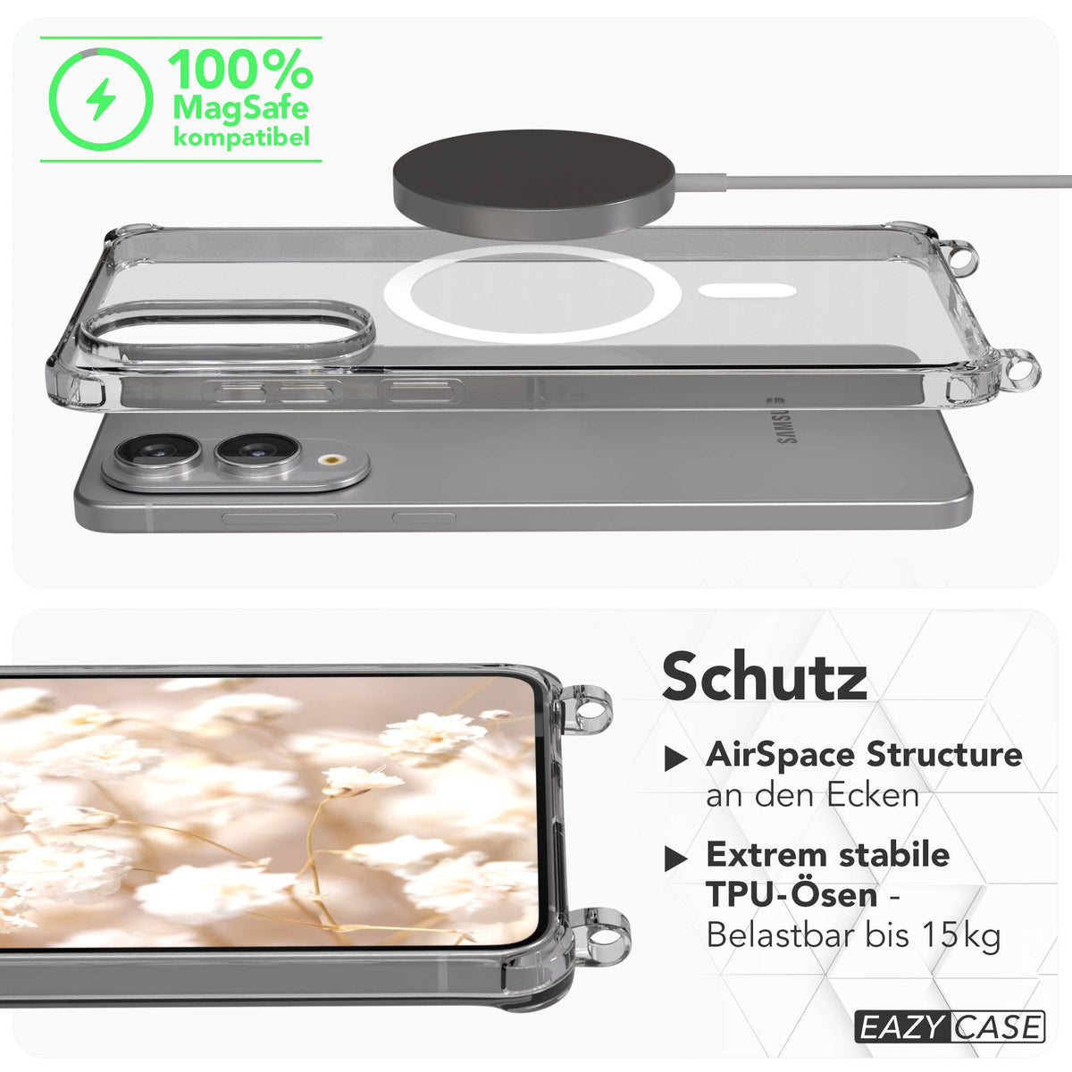Samsung Galaxy S25 Edge MagSafe Hülle mit magnetischer Crossbody Handykette #farbe_braun-magsafe-funktion-mit-magsafe