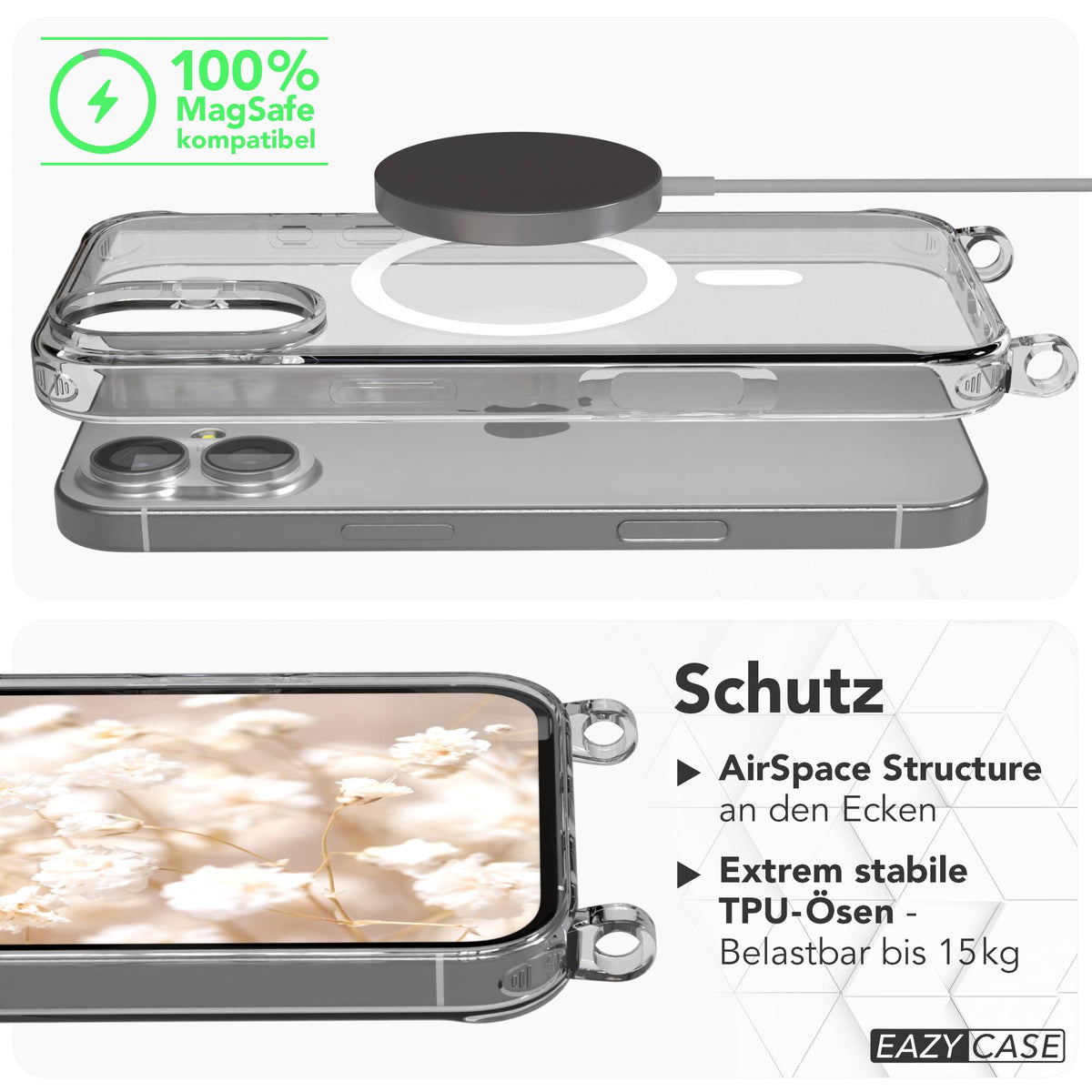 Apple iPhone 17 MagSafe Hülle mit magnetischem Crossbody-Umhängeband Set #farbe_braun-magsafe-funktion-mit-magsafe